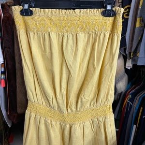 YELLOW COTTON LINEN TUBE TOP PANTS ROMPER SZ M